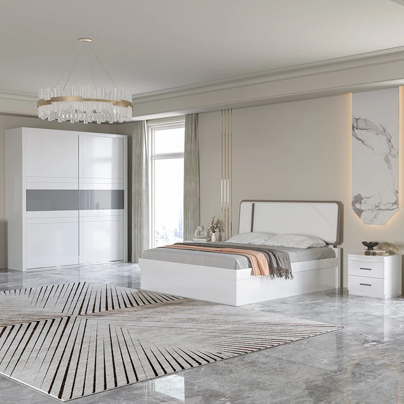 hot sale queen size bedroom set sliding door wardrobe storage bed wooden bedroom set