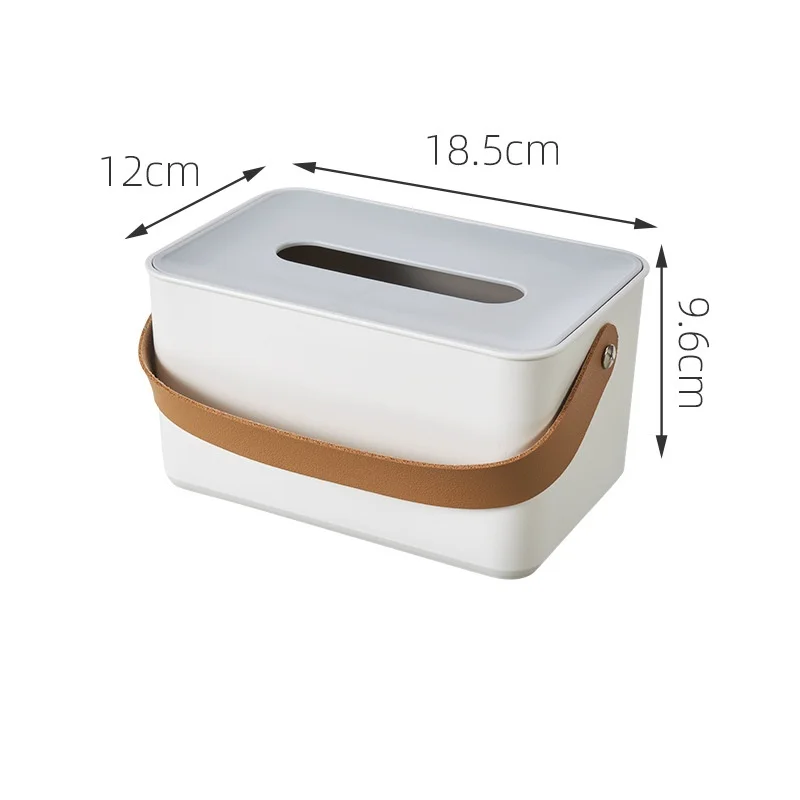 household luxury creative plastic living room white portable tissue box with leather handle