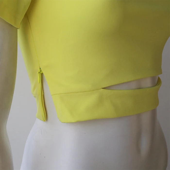 Neon  Cut Out Sexy Slim Fit Short Sleeve Turtleneck Blank  Sport Female T-shirt Crop T-shirt For Women