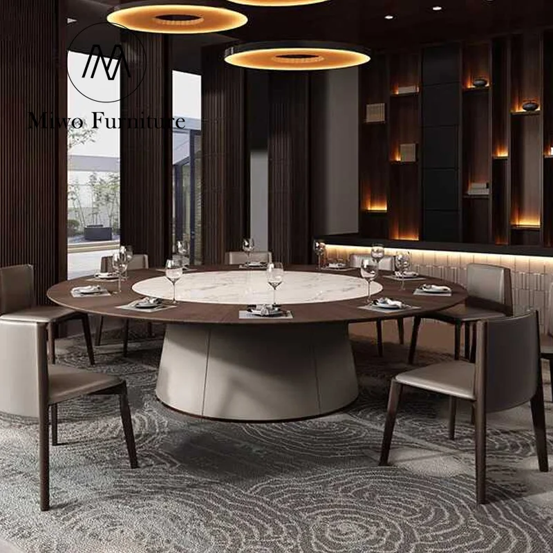 Luxury Hotel Style Solid Wooden box Chinese villa  Banquet Table for High-End Living Room and Hotel Use round Dining Table