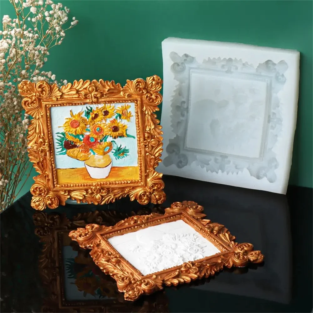 Silicone Sunflower Photo Frame Candle Mold Celebrity Painting VanGogh Flower Pot Relief Resin Soywax Plaster Tool DIY Home Decor