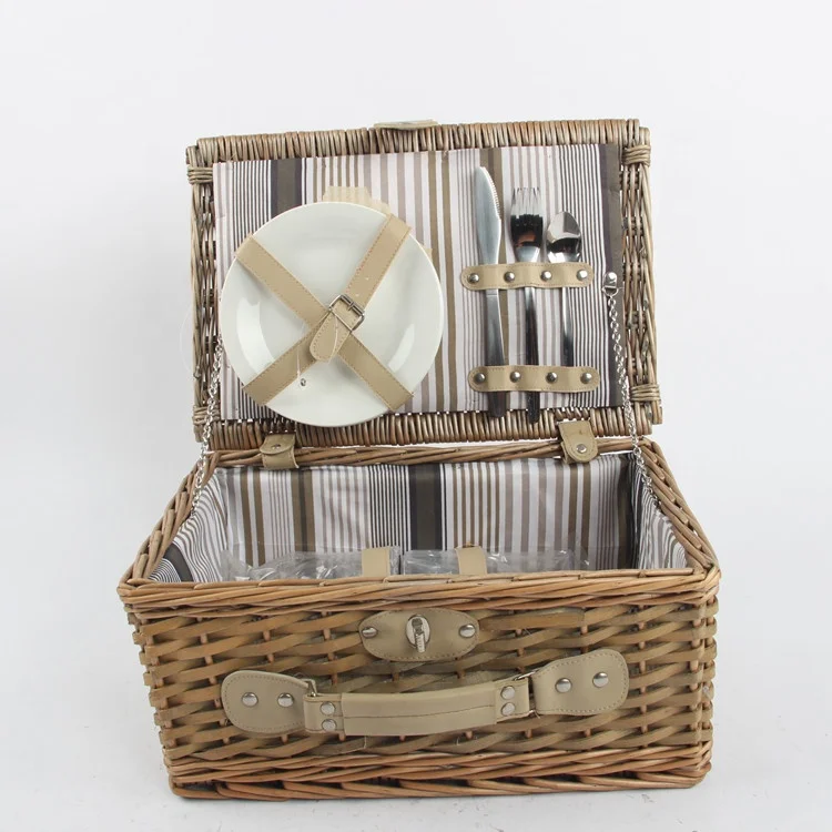 Hand-woven  willow picnic basket set wicker basket for outside food