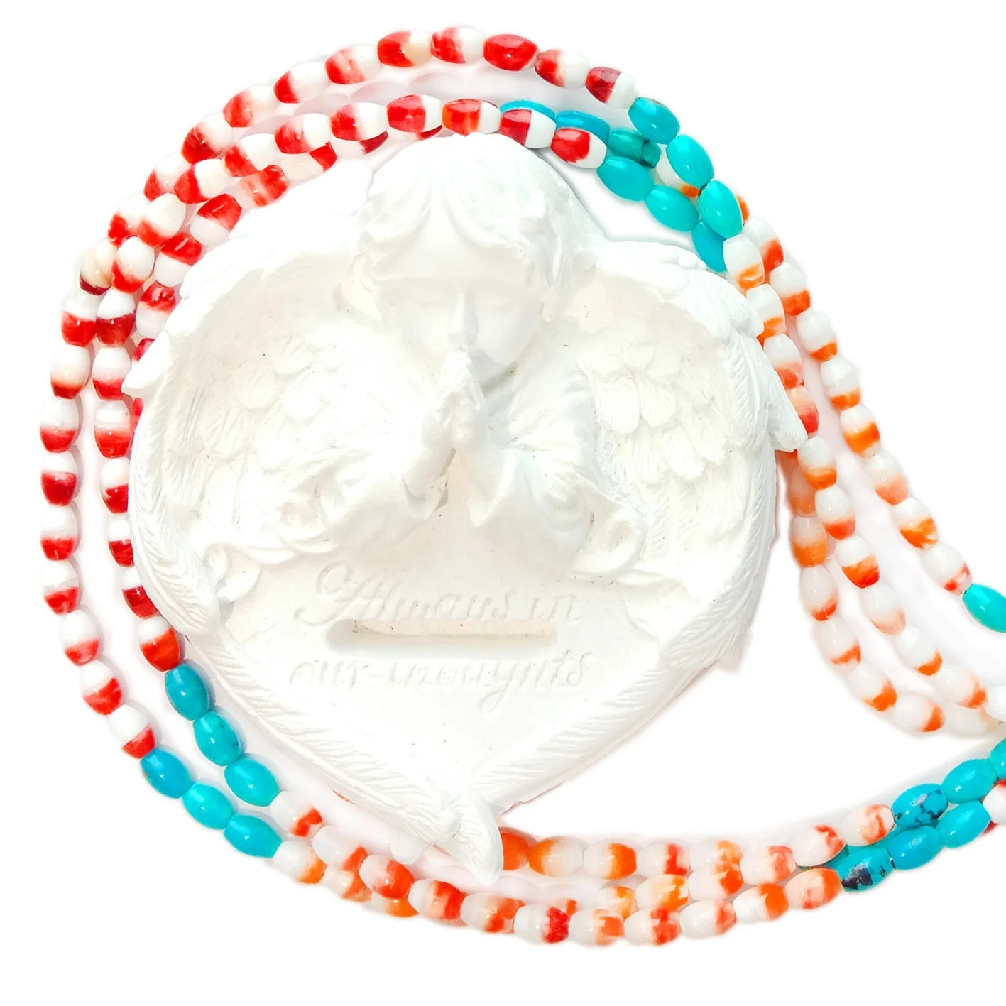 Orange and Red color Spiny Oyster shell beads with Real turquoise Sundance Style Pueblo Necklace