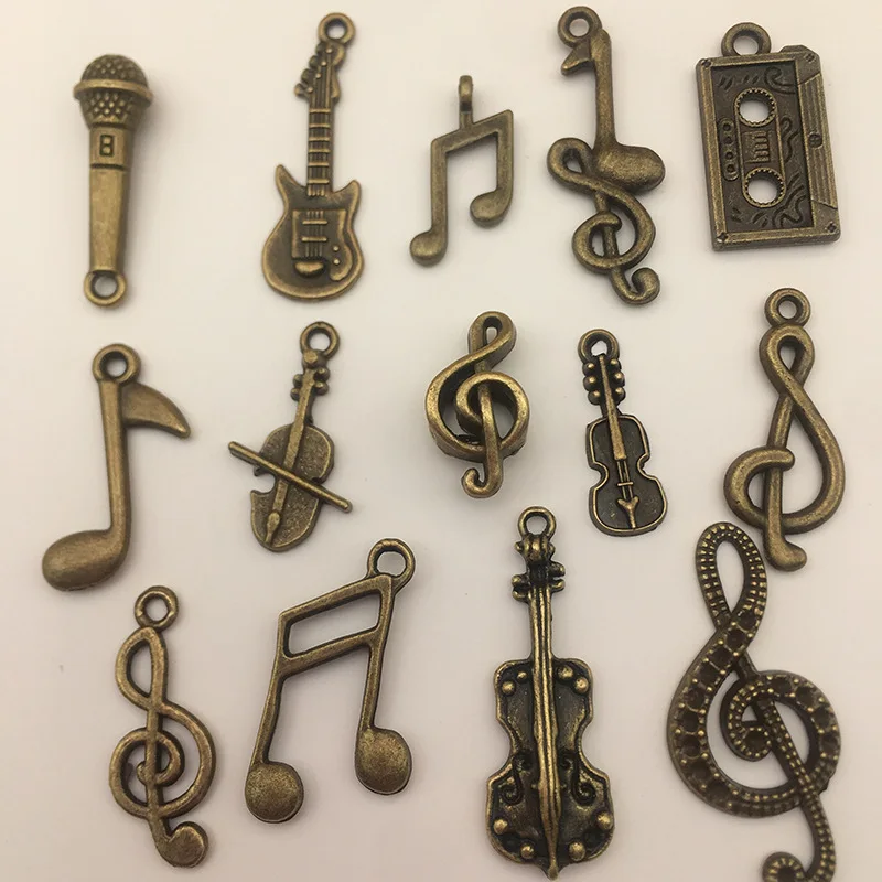 Винтажные подвески из бронзы и серебра подвеска в виде музыкальной ноты труба Сакс микрофон гитара Подвески DIY браслет ожерелье аксессуары
