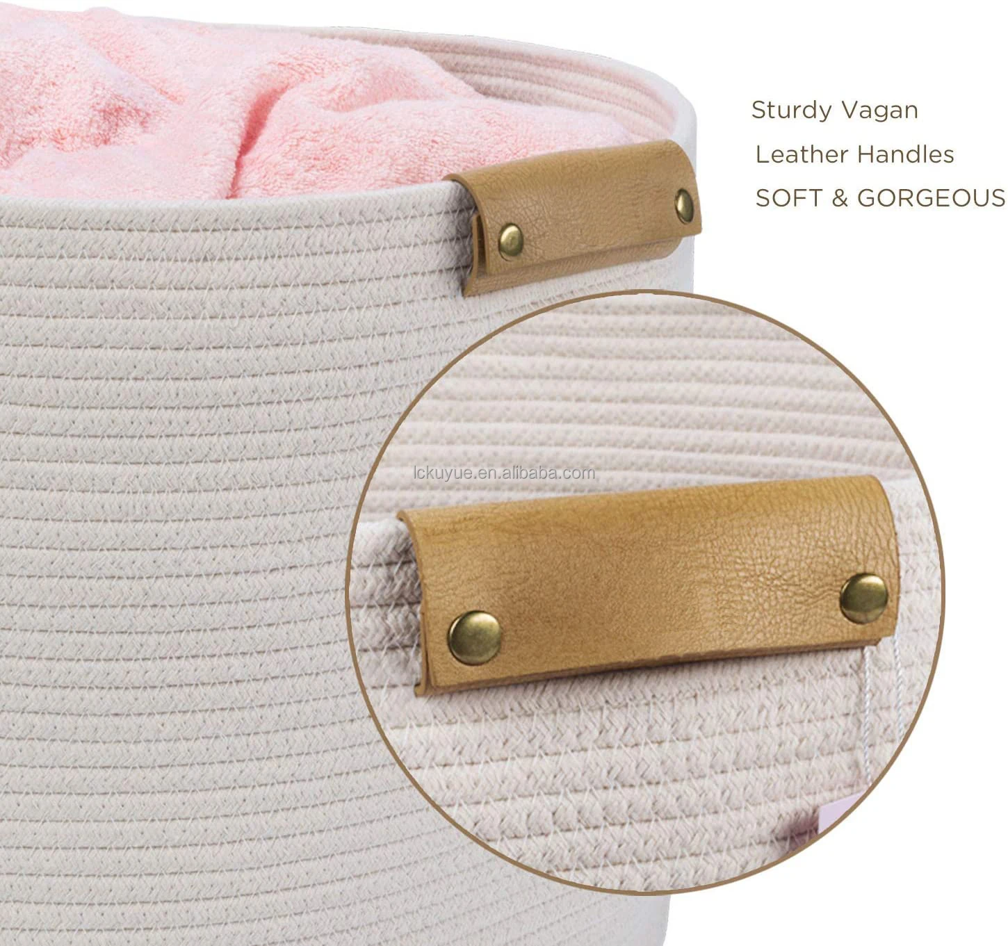 KUYUE Rope Basket Foldable Opp Bag Storage Baskets Foldable Laundry Hamper Folding Babyher Handle Cotton Hot Selling Leather