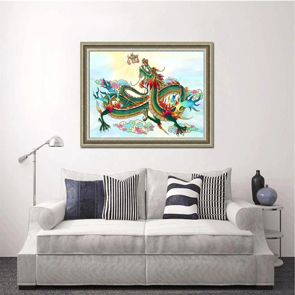 Full Diamond Round Diamond Painting 5D DIY Aerial Dragon Play Fire Ball Diamond Embroidery Mosaic