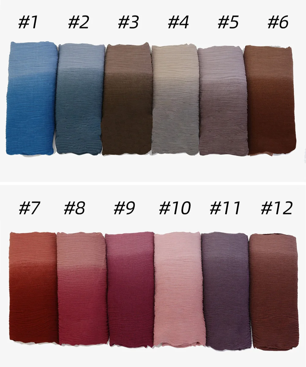 Wholesale Muslim pleated hijab scarf Soft Gradient Color Pleated Head Wrap Scarf Dubai Malaysia Muslim Women Hijab Scarf