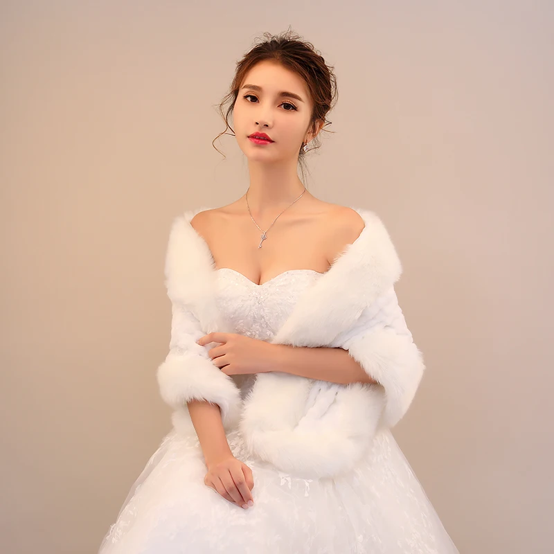 
Wholesale new fluffy plush collar shawl faux rabbit fur heart-shaped bride big shawl 