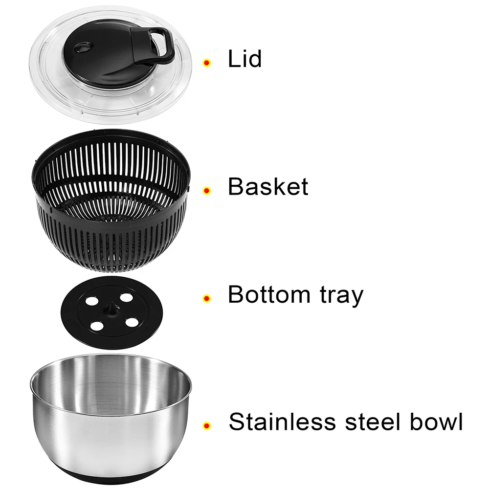 High Quality Stainless Steel Salad Spinner Quick Dry Design Manual Salad Fruit Vegetable Dehydrated Spinner