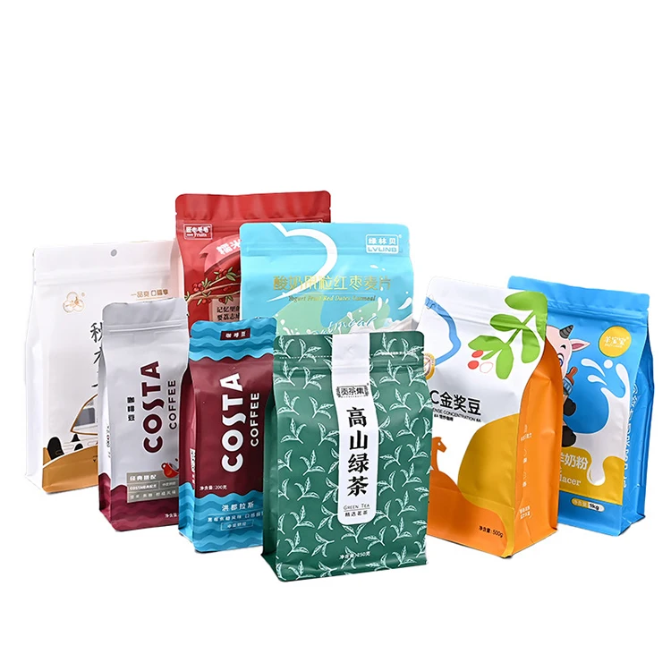 Bolsa Side Recyclable Custom Printed Flat Bottom Coffee Bean Bags Packaging Pouches with Valve