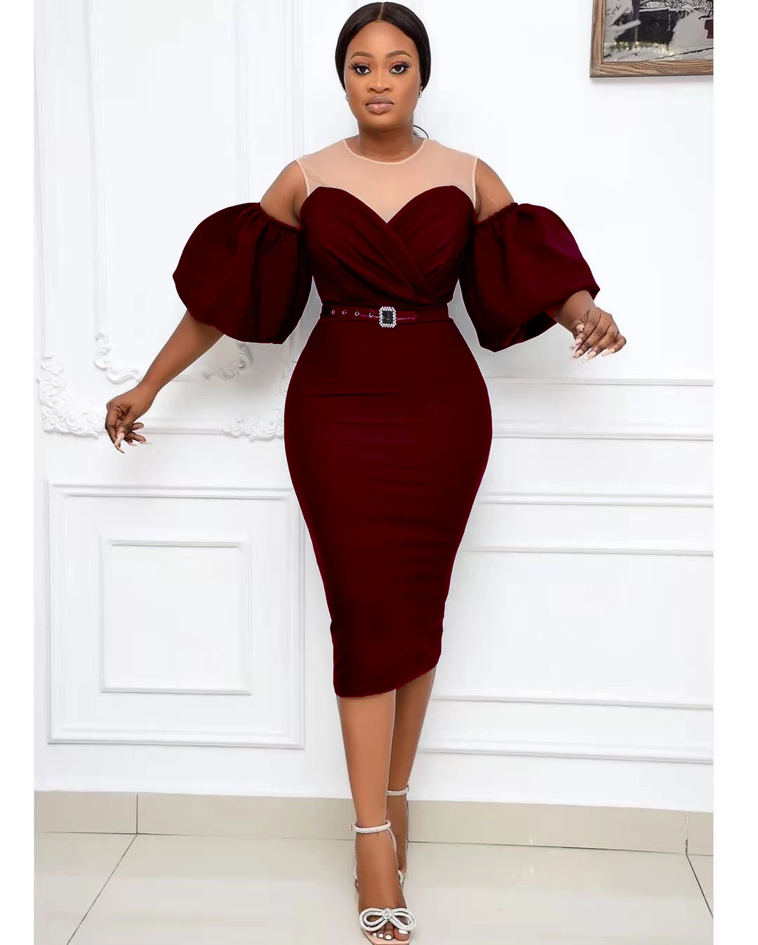 sexy Ladies clothes Female dress Hip Wrap Puff Sleeve Cold Shoulder bodycon women dress