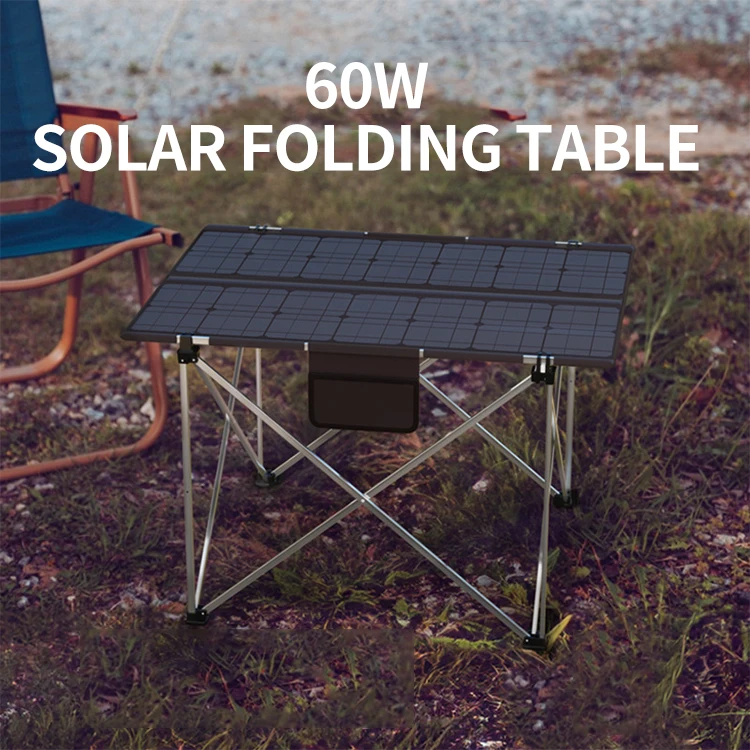 60W Solar Panel Charging Hiking Camping Table Portable Multifunctional Power Outdoor Picnic Table with Mobile Phone Charging