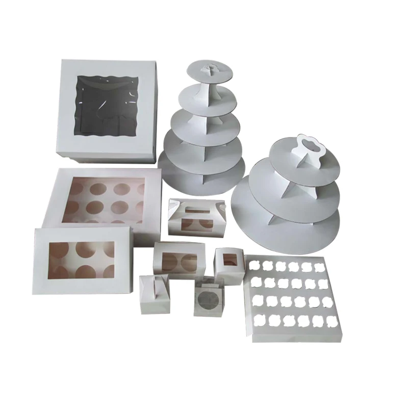 Factory Custom Individual 2 4 6 12 Holes 24 Holes Cupcake Box With PET Window Foldable White Paper Cup Cake Muffin Packaging Box