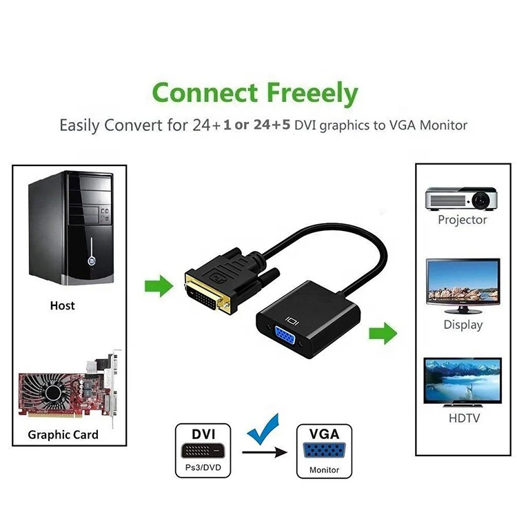 DVI-D DVI D to VGA Cable Adapter 24 1 25Pin Video Converter HD 1080P