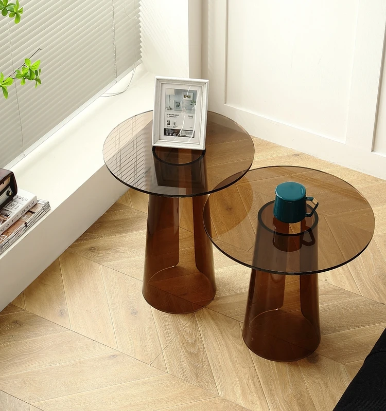 Factory Direct Sales Plexiglass Lucite Crystal Grey Acrylic Round Coffee Tea End Table for Livingroom Bedroom