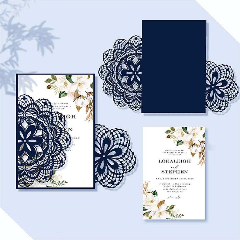 Glitter Wedding Invitation Card Party Laser Cut Gold Silver Elegant Royal Design Marriage