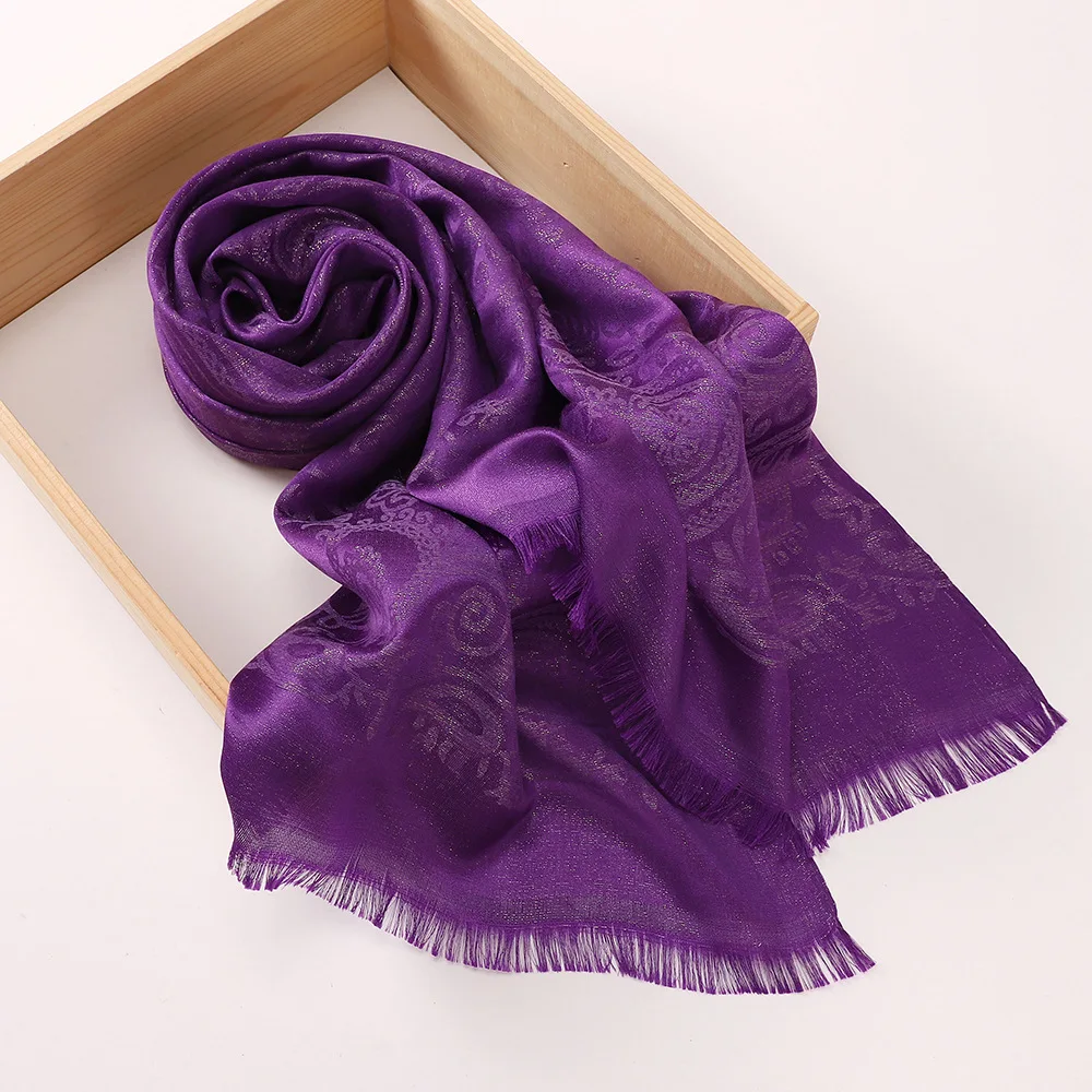 New Arrival Fashion Malaysia Women Golden Linen Plain Hijab Scarf Muslim Glitter Shimmer Silk Shawl Ethnic Woman Shimmery Scarfs