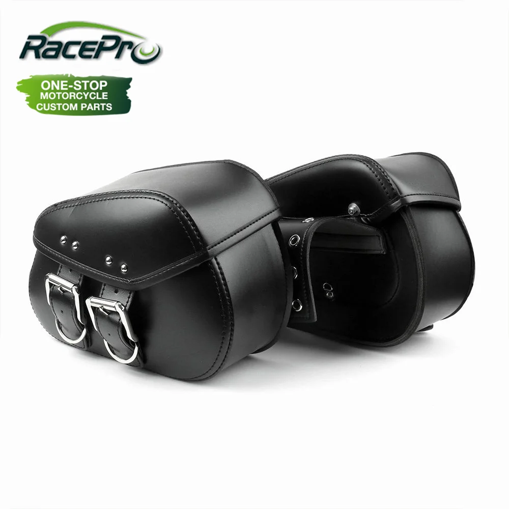 Leather Luggage Black Motorcycle Side Saddle Tool Bag For Harley Softail Models