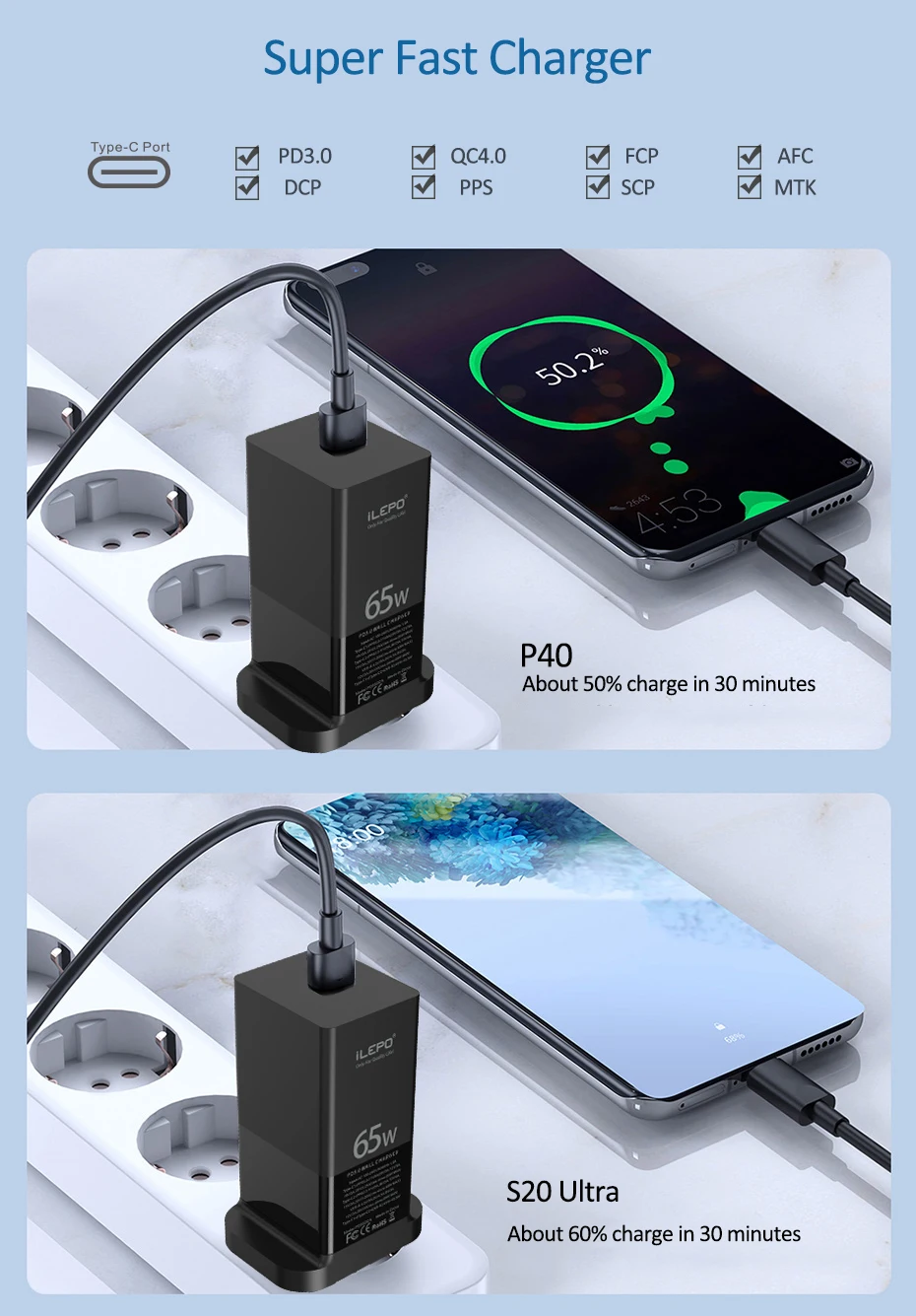 Универсальный USB C QC3.0 PD стандарт Великобритании штепсельная вилка 3 Pin настенный Быстрый 65W GAN мобильный телефон адаптер зарядное устройство с Type