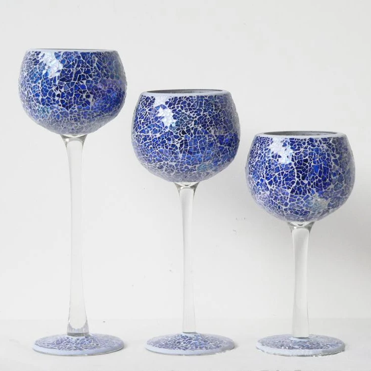 Pretty Dark Green Glass Mosaic Candelabra,Candlestick, Goblet