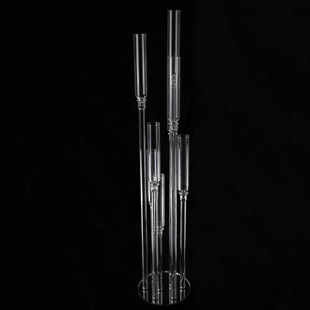 MH-ZT0126 8 pillar glass candlestick  crystal candelabra wedding decoration centerpieces with glass tube