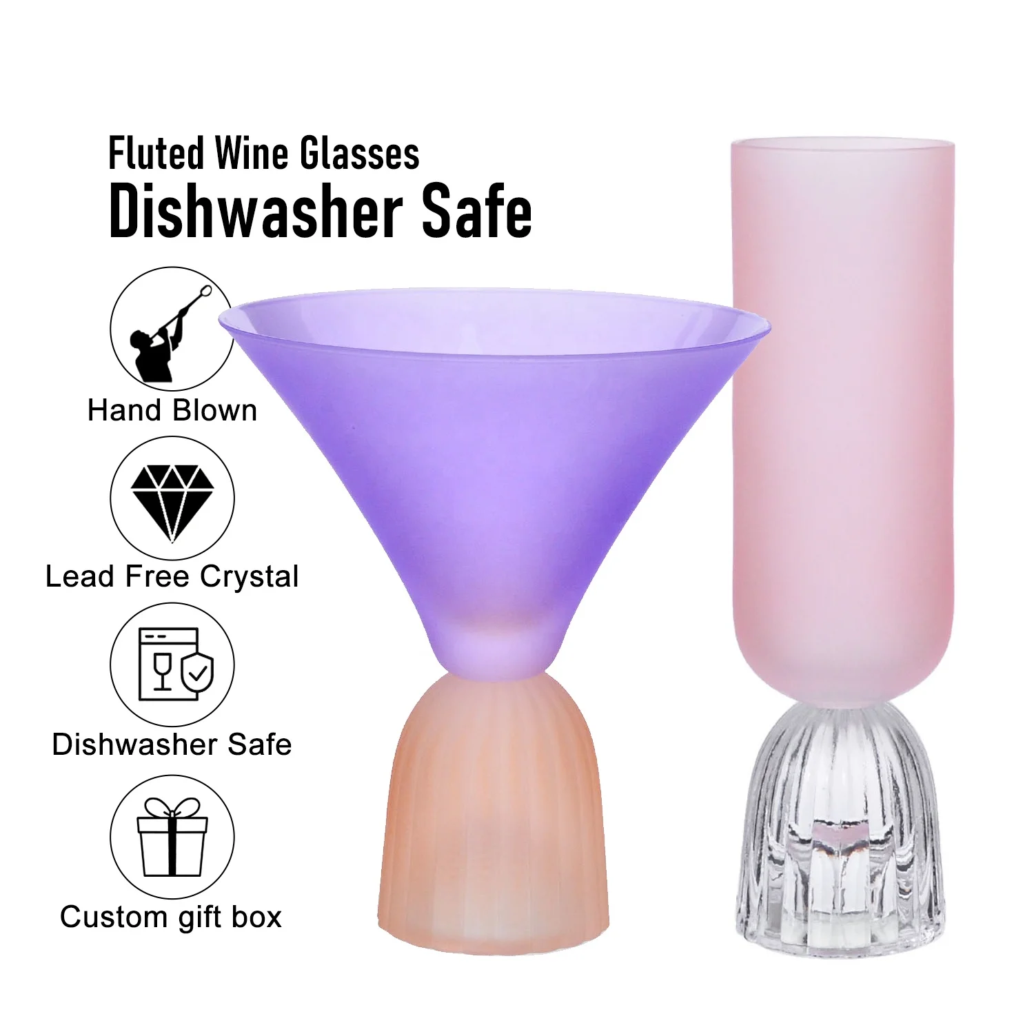 Samyo Luxury Nordic Frosted colored Crystal glass Ribbed ice cream Milkshake wine Dessert beer glasses cup for wedding bar gift