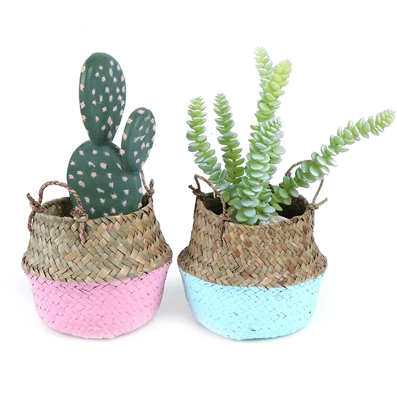 
Hot wholesale Handmade Cheap Bamboo Foldable Laundry Straw Patchwork Wicker Rattan Seagrass Belly Flower Planter Basket 