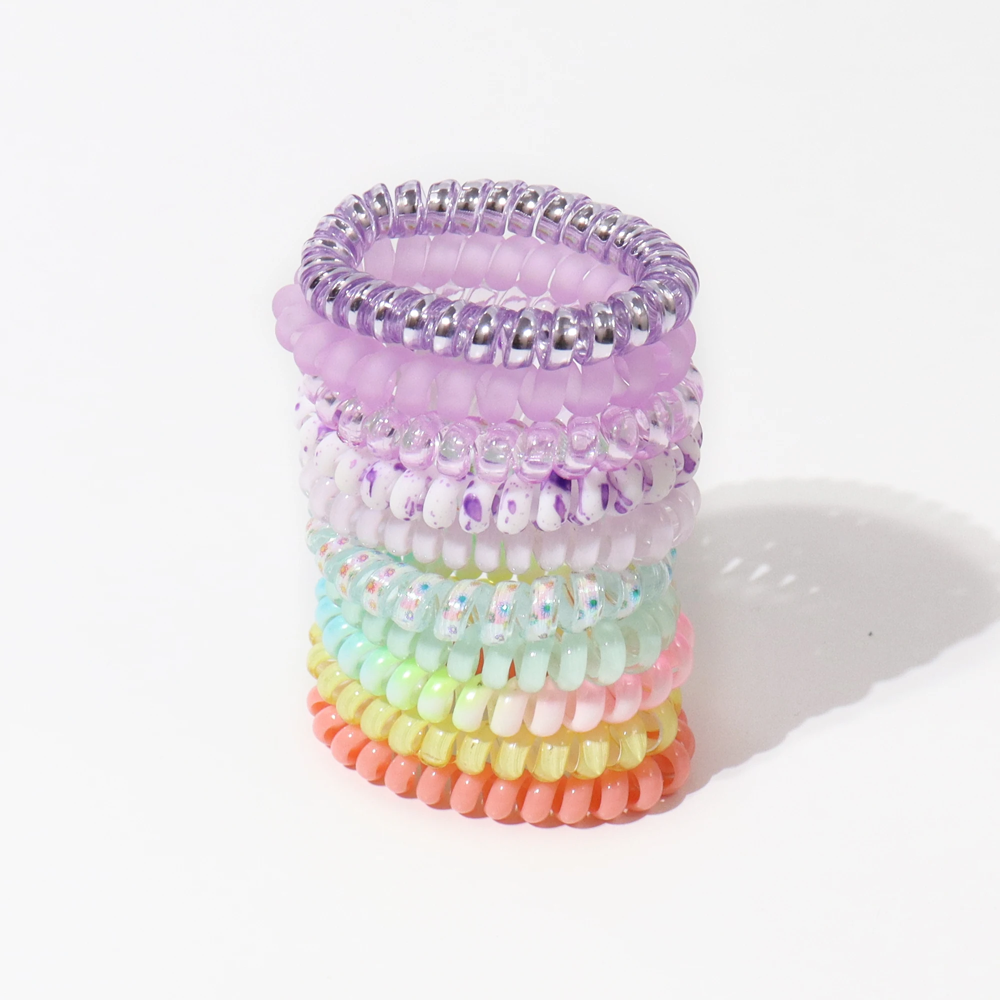Bphne Gradient Color Spiral Hair Ties Plastic Hair Ties Spiral No Crease Fashion Phone Cord Telephone Wire Line
