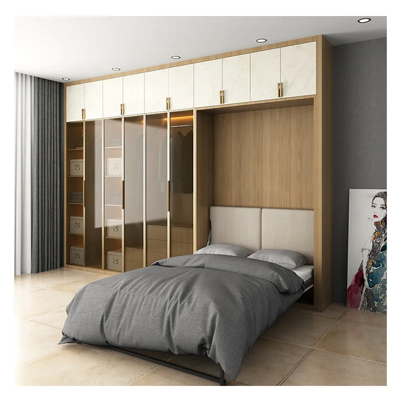 Light luxury combination Morandi Green Wardrobe locker Bedroom Study Integrated wall bed Invisible bed