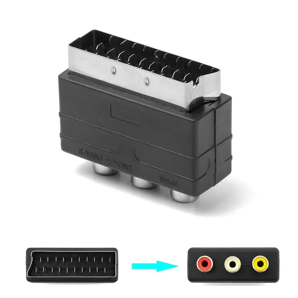 Hot 21Pin Scart Adaptor AV Block to 3 RCA Phono Composite S-Video with in/out Switch Scart Adaptor AV Block