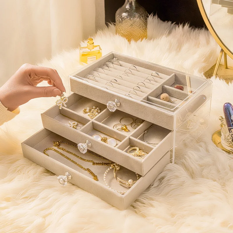 Factory In Stock Luxury Acrylic Jewelry Storage Box High-end Velvet Pendant