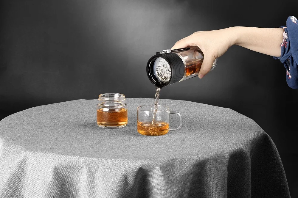 Wholesale Transparent Double Wall Glass Water Bottle Upgraded Strainer Drink Mug Tea Flask Tea Cup with Infuser