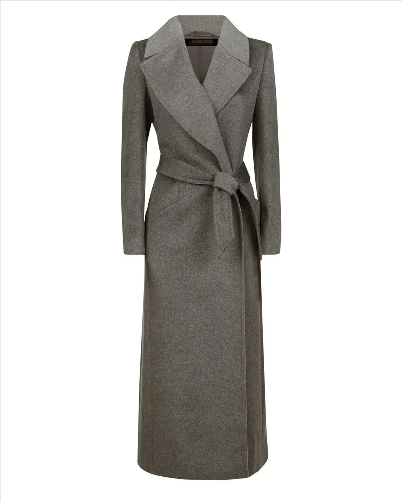 Europe Fashion Cashmere Long Coats Woman Wear Wool Blend Coat Wholesale Coat with Belt