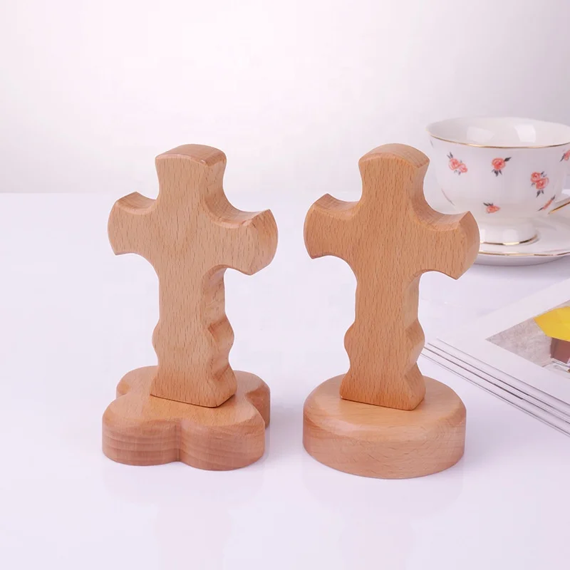 Customization Gift Wooden Crosses Crafts Solid Wood Crosses with Stand for Centerpieces Decor