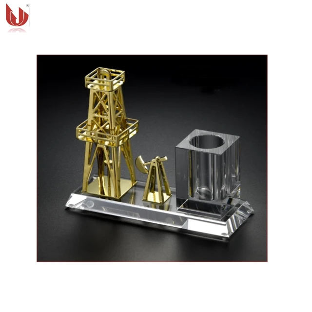 New petroleum equipment gift with oil tank crystal oil rig model for gift