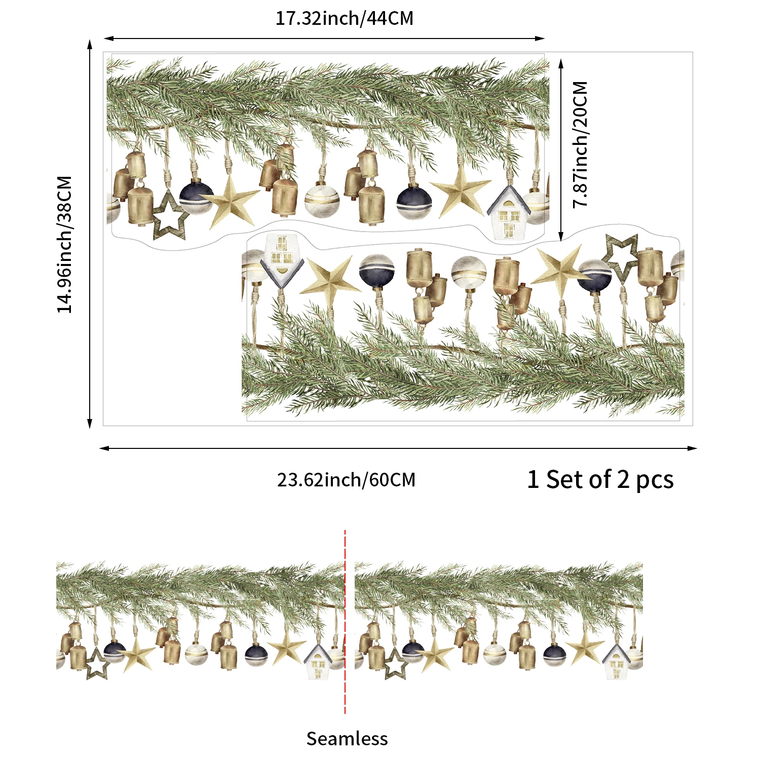 Funlife winter Christmas boho christmas bauble pine leaves pattern decorative double-sided UV window film FSWS105