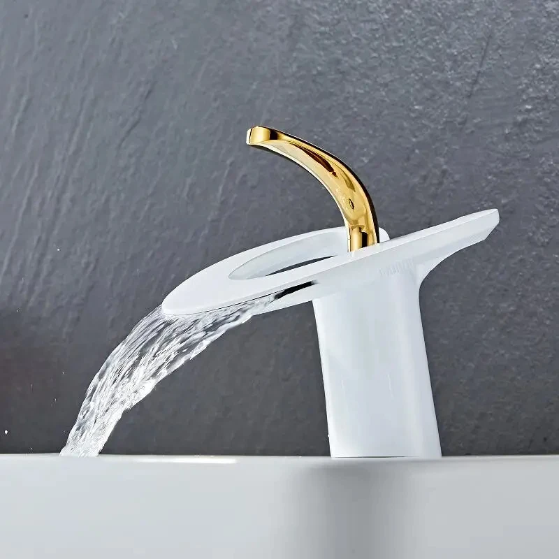 Tuqiu Golden/White Bathroom Basin Faucet Black Bathroom Faucet Brass Creative Sink Mixer Tap Hot & Cold Waterfall Basin Faucet