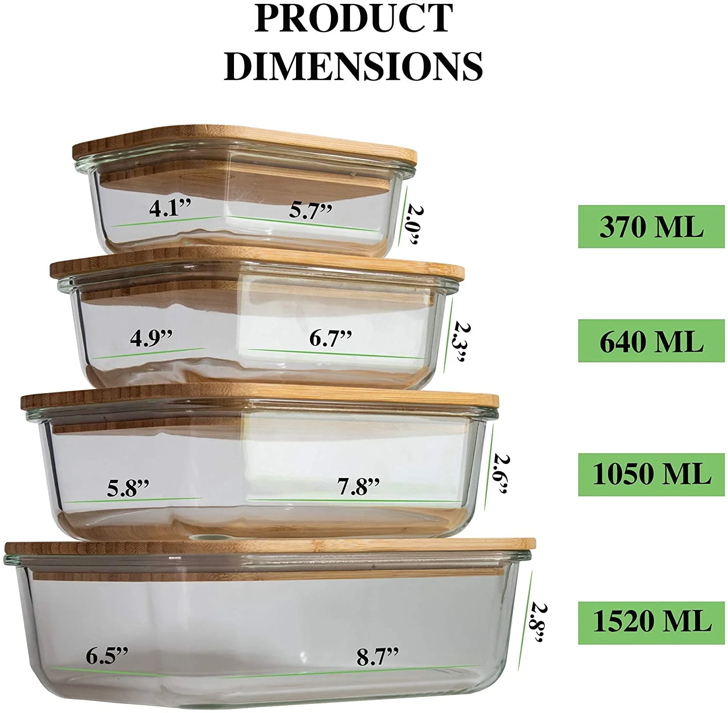 Kitchen Rectangle glass meal prep food storage container set lunch box lunchbox with bamboo wooden lid