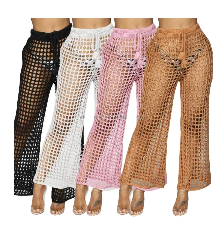 Fashion Knitted Cover Up Crochet Mesh Pants Knit Crochet Pants