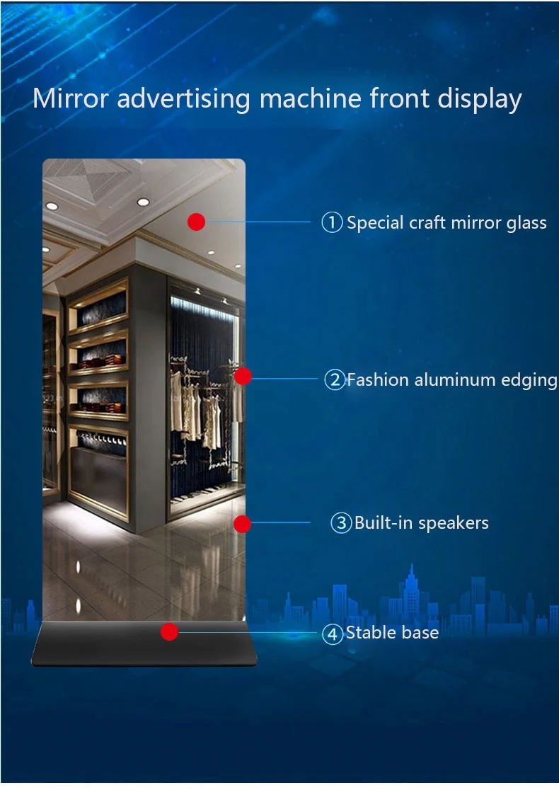 Floor Standing LCD Magic Mirror Glass Photo Booth 10-Point Capacitive Touch Screen Win OS I3 3217U Video Advertising Players