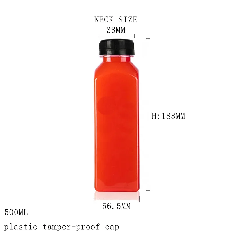 wholesale 250ml 350ml 400ml 500ml plastic juice bottle Disposable Pet plastic square shape bottle custom transparent bottles