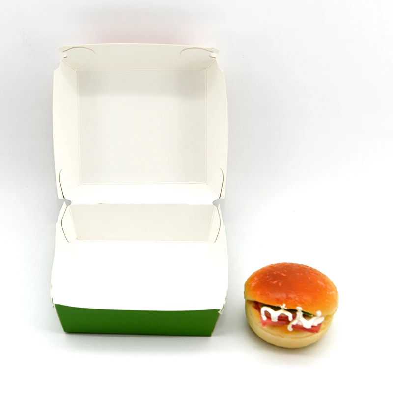 Customized OEM Fast Food Packaging CMYK Printed White mini bagasse burger box