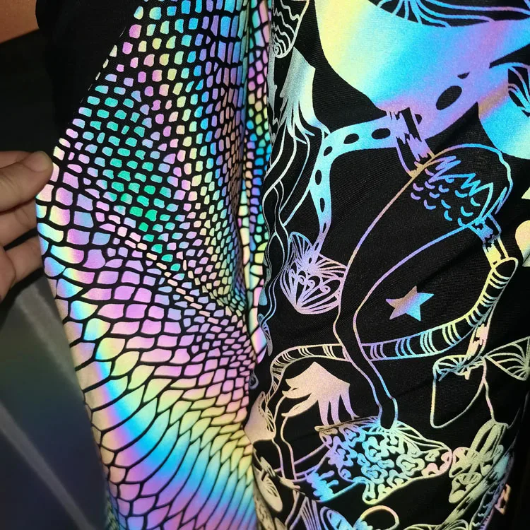 Wholesale Rainbow Reflective Fabric Spandex Polyester Iridescent Reflective Fabric for Fashion Clothing or Jacket