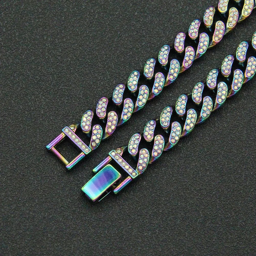 Aug jewelry 13mm Hip hop cuban chain jewelry Colorful alloy and diamond cuban chain choke