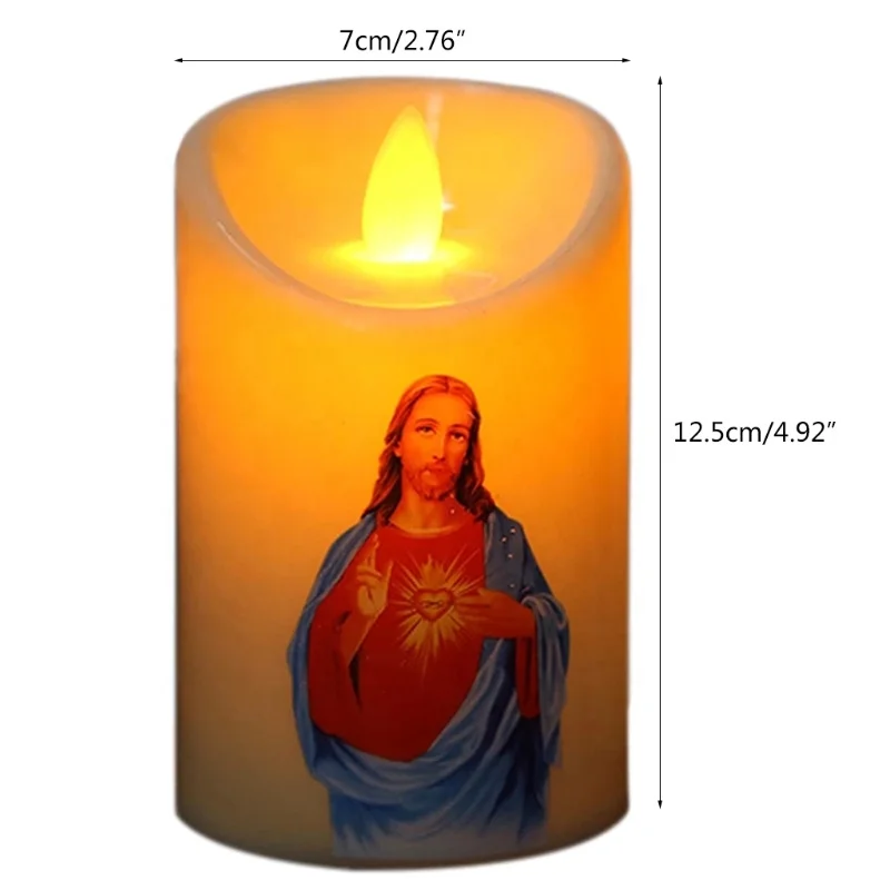Flameless Electronic Candle Battery Jesus Christ Candle Light Praying Christian Decoration For Catholic Believer Holy Ornam Lamp