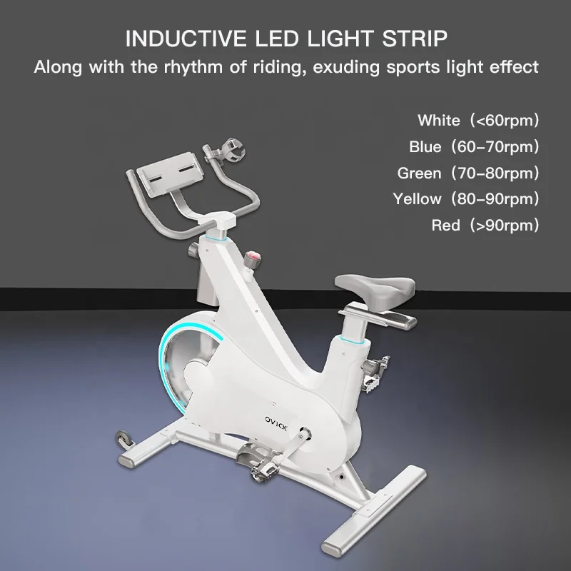 OVICX indoor fitness use white spinning bike magnetic resistance exercise spin bike with app screen led light