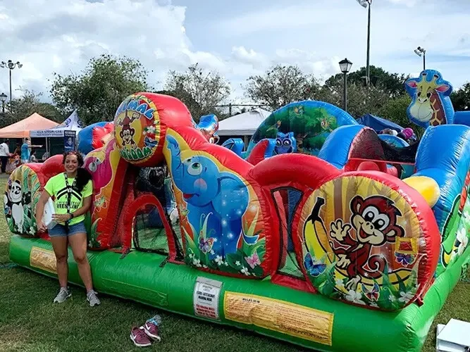 commercial custom moonwalk wild animals combo kingdom inflatable bouncer jumping bouncy castle jumper bounce house with slide