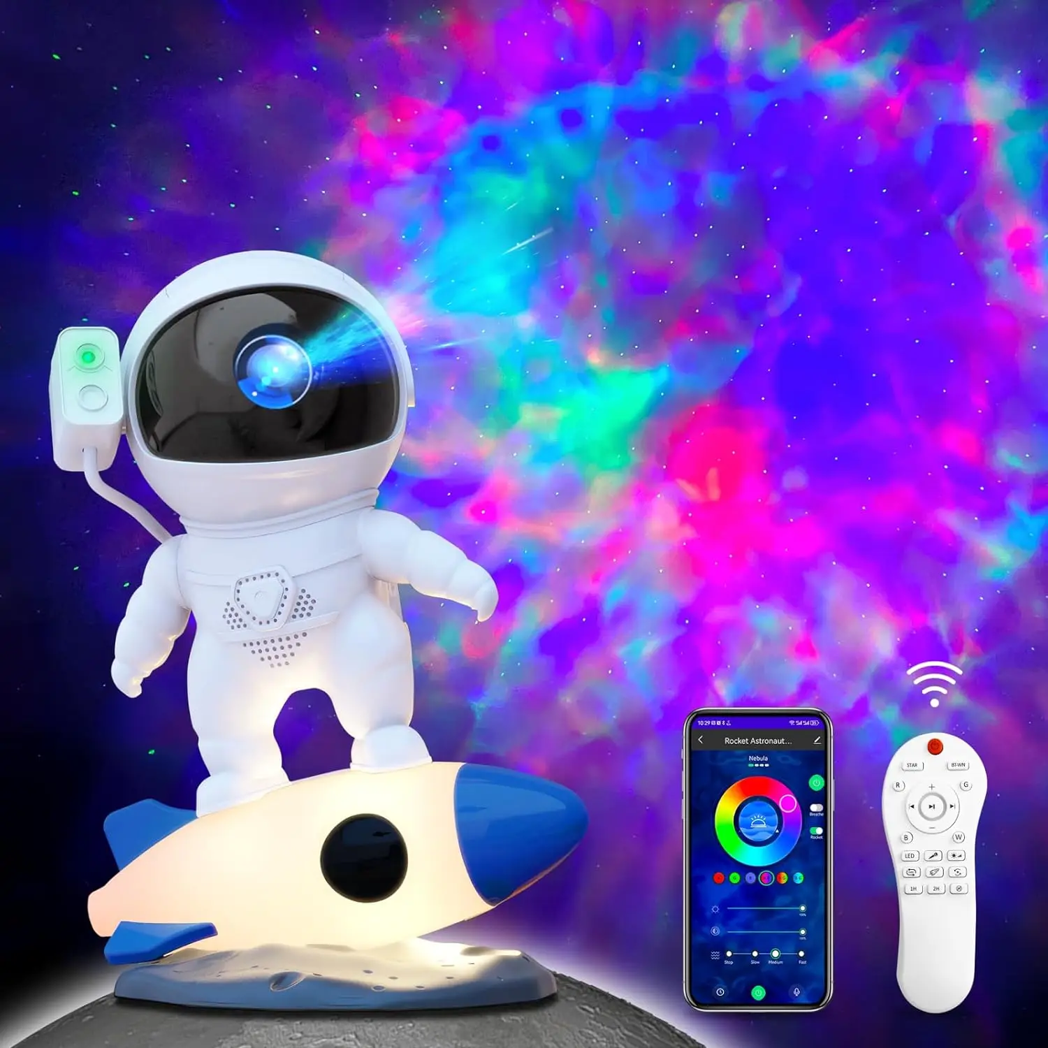 Rocket Astronaut Nebula Projection Lamp Remote APP Control Bluetooth Speaker Galaxy Laser Projector Light For Bedroom Room