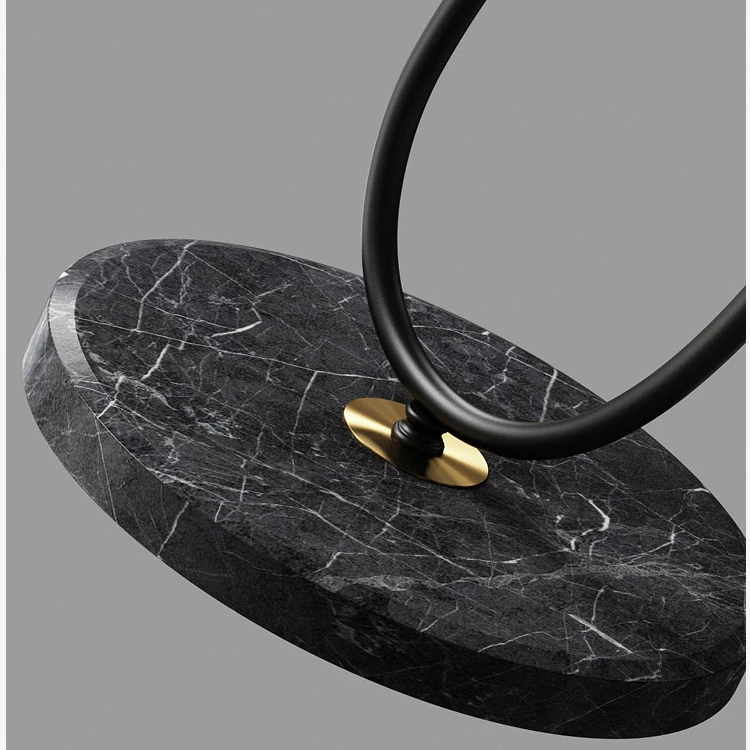 Led Decorative Black Standing Floor Light With Table Marble Base Iron Fabric Shade Dimmable Morden Floor Lamp For Living Room