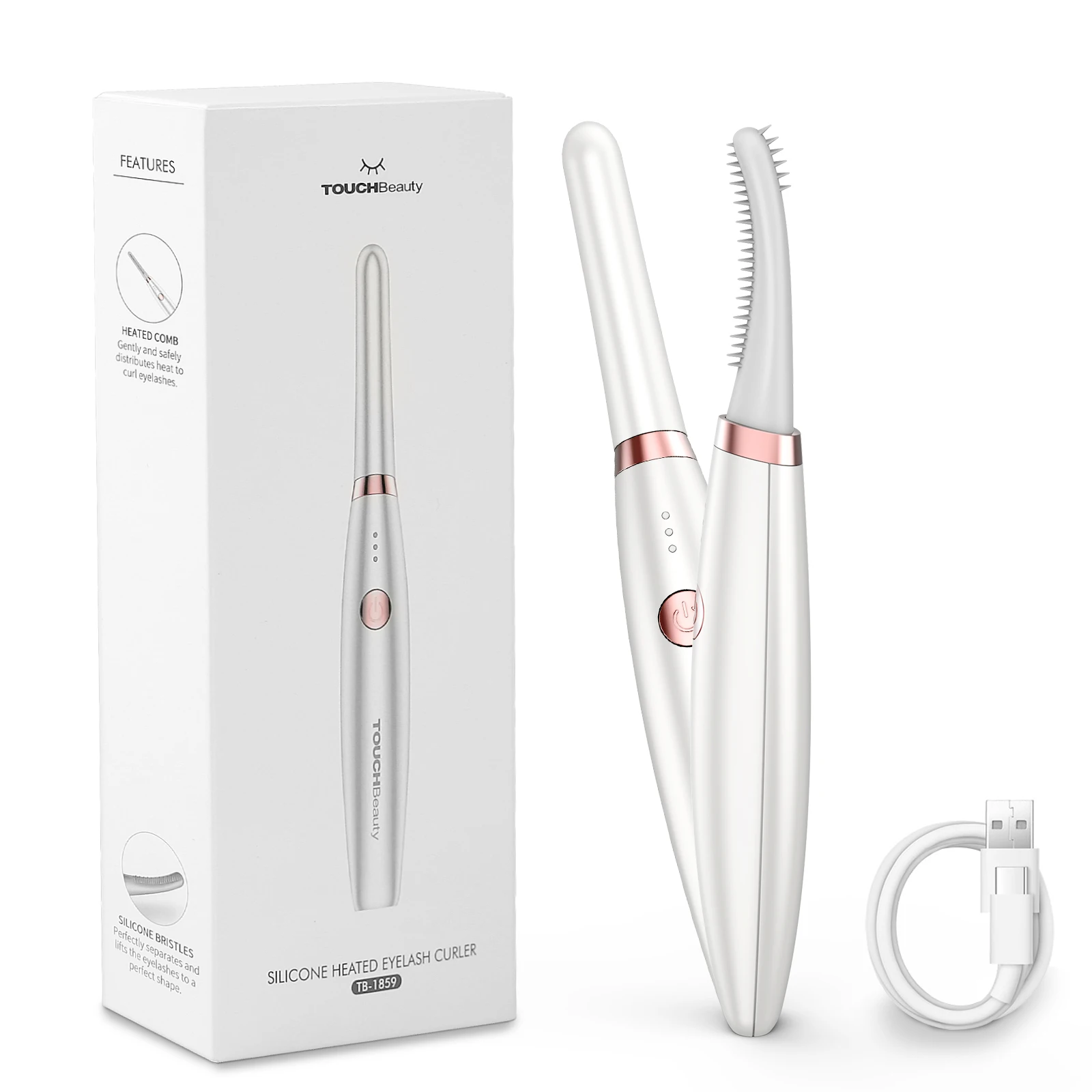 TOUCHBeauty Professional Korea Popular Electric Silicone Heated Eyelash Curler Customized Mascara Lash Curler for Home Beauty